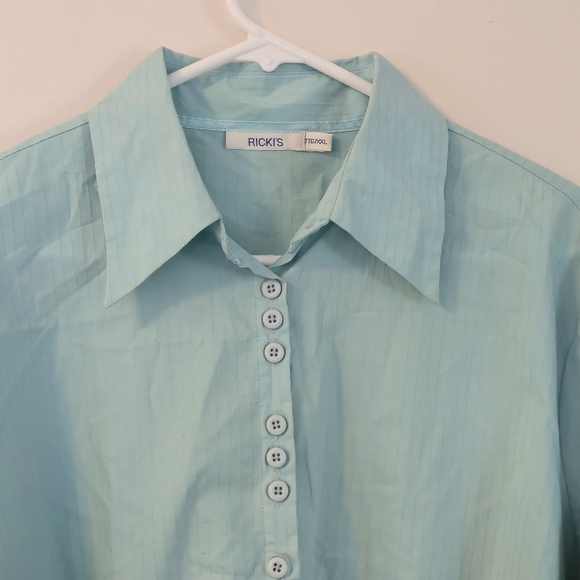 Ricki’s XXL Blouse Blue Button Up Textured Business Casual Office Chic Coastal - Picture 2 of 12